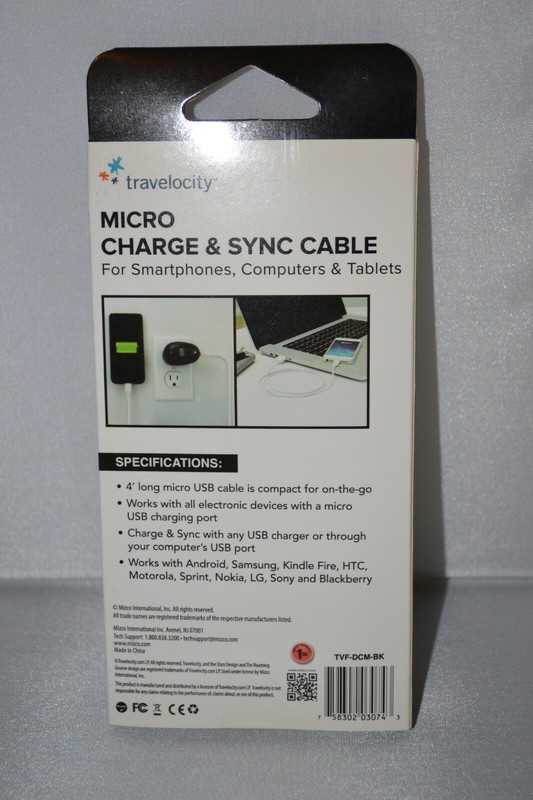 Micro Charge & Sync Cable 4ft. Long Cord - Travelocity Brand - NEW gallery