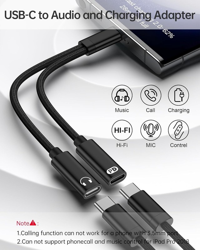 USB C Audio Adapter Samsung 2in1 Headphone Charger 60W gallery