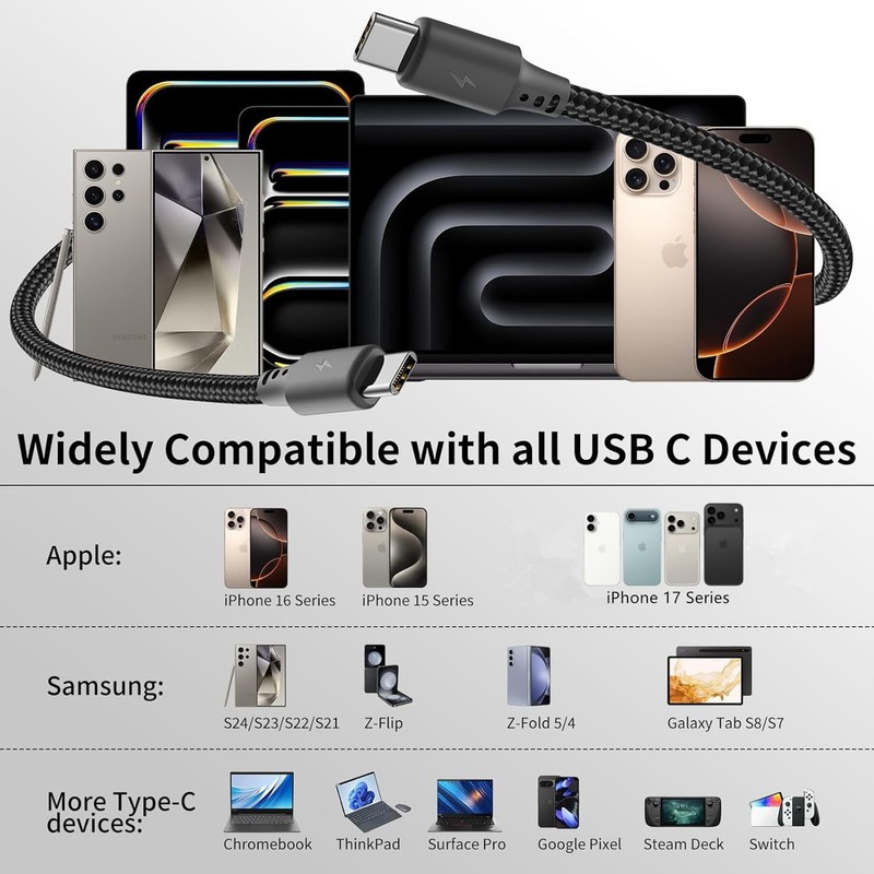 Cenepor Short USB C to USB C Cable 6 inch 3Pack, USB C Cable Short Supprt 35W... gallery