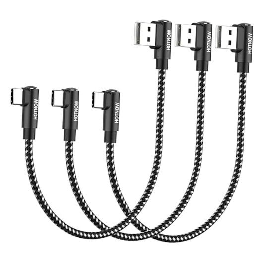 Short USB A to USB C Cable Right Angle 1ft, [Pack 1ft] Portable 90 1FT 3 Black gallery