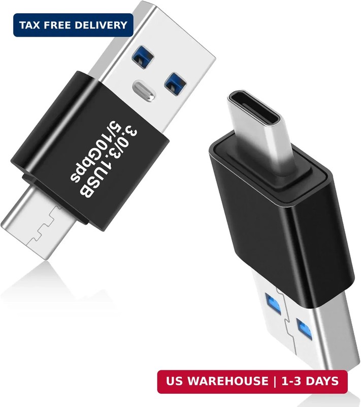 USB A to USB-C Male to Male Adapter 2-Pack OTG USB3.1 Gen2 10Gbps Converter Set