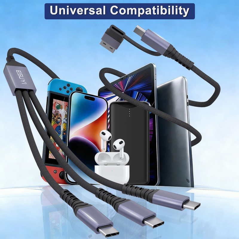 3 in 2 Travel Essentials Multi Charging Cable,[5FT/2Pack 60W ] USB C Black gallery