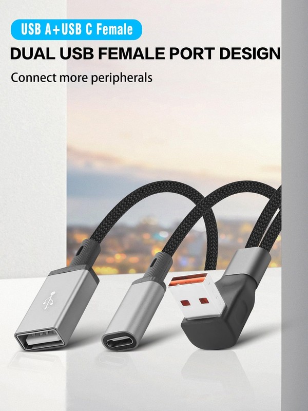 Right Angle USB Splitter Cable 1 in 2 Out USB A 2.0 to Dual USB A/Female Adap... gallery