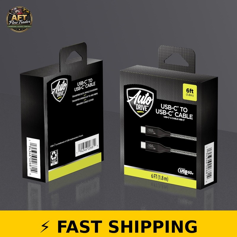 Auto Drive 6ft USB-C to USB-C Charging & Data Sync Cable - Black gallery