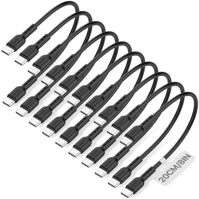 10Pack Short USB C to USB C Cables,8 Inch/0.7Ft 60W Type C Fast Charging Cabl…