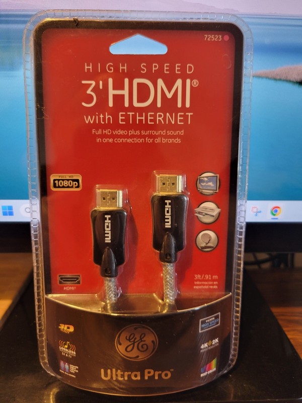 GE Ultra Pro High Speed 3′ HDMI With Ethernet 1080p 72523 NEW