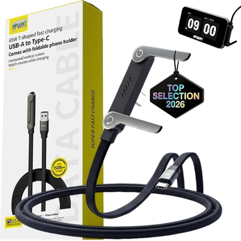 Tangle-Free 2-in-1 Charging Cable with Ergonomic Design and Phone Holder Stand gallery