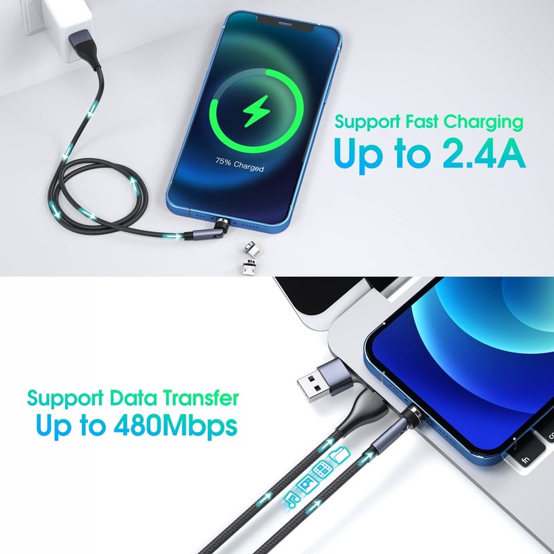 Ankndo 5-in-1 Magnetic Charging Cable, 540° Rotation 3 feet, Black gallery