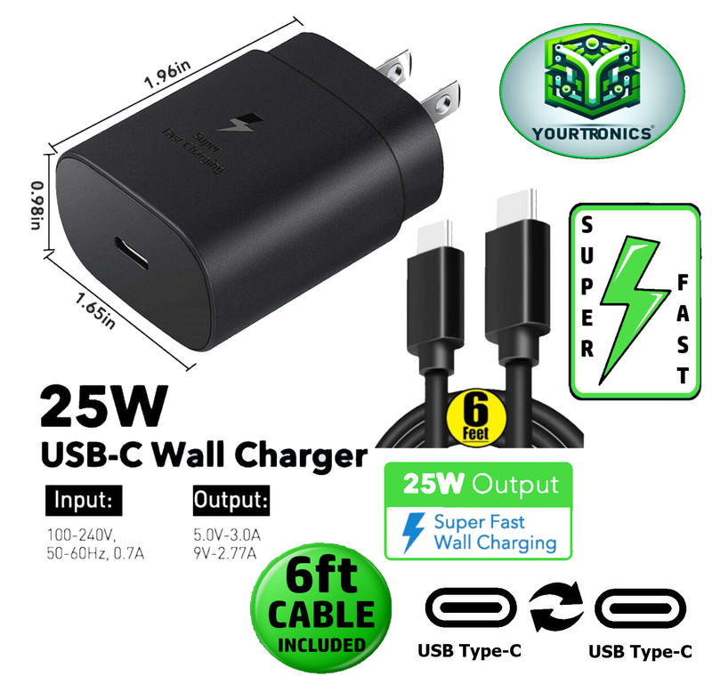 25w Type USB-C Super Fast Wall Charger+6FT Cable FOR Samsung Galaxy S23 S22 S21 gallery