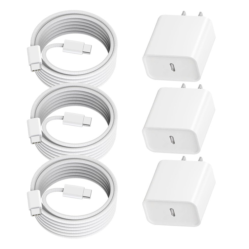 3 Pack Iphone Charger USB C Fast Charging Block with 6FT C-C Charging Cable | US