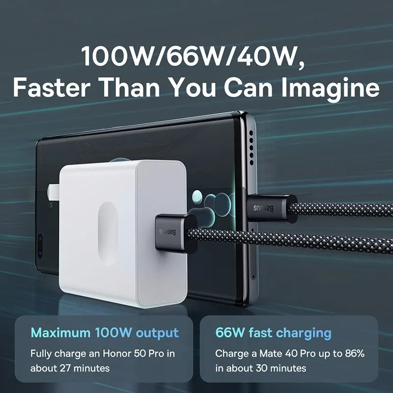 100W USB A to USB C Cable USB-C PD Fast Charging Charger Cord for Hu gallery
