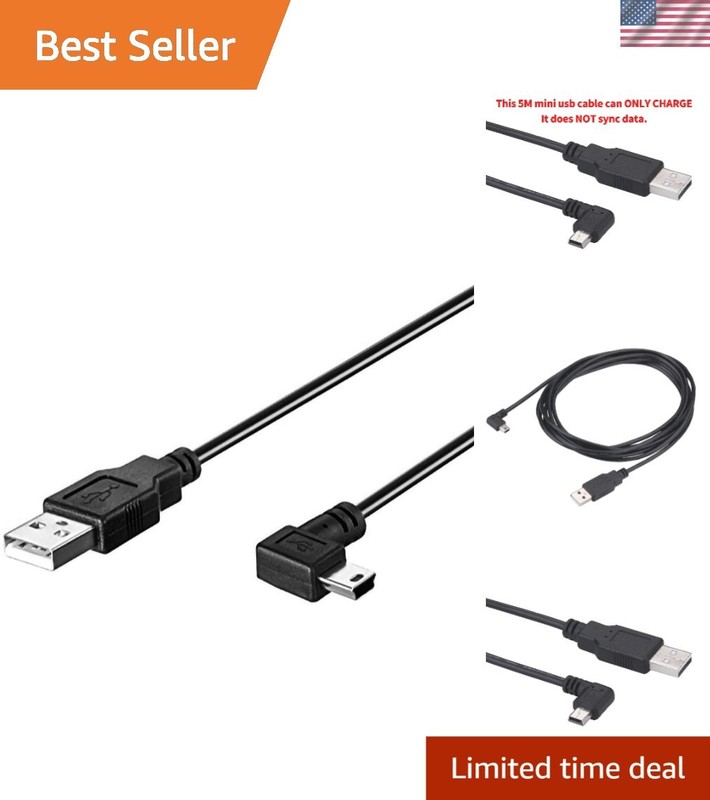 5M Charging Mini-USB Power Cable for Dash Cams – Right-Angle for Clean Routing