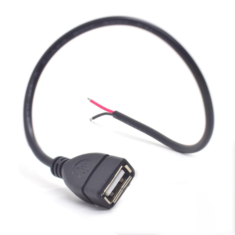 2PCS 0.3M/1FT USB 2.0 Female Pigtail 2 Wire 20AWG USB DC Pigtail DIY Power Cable gallery