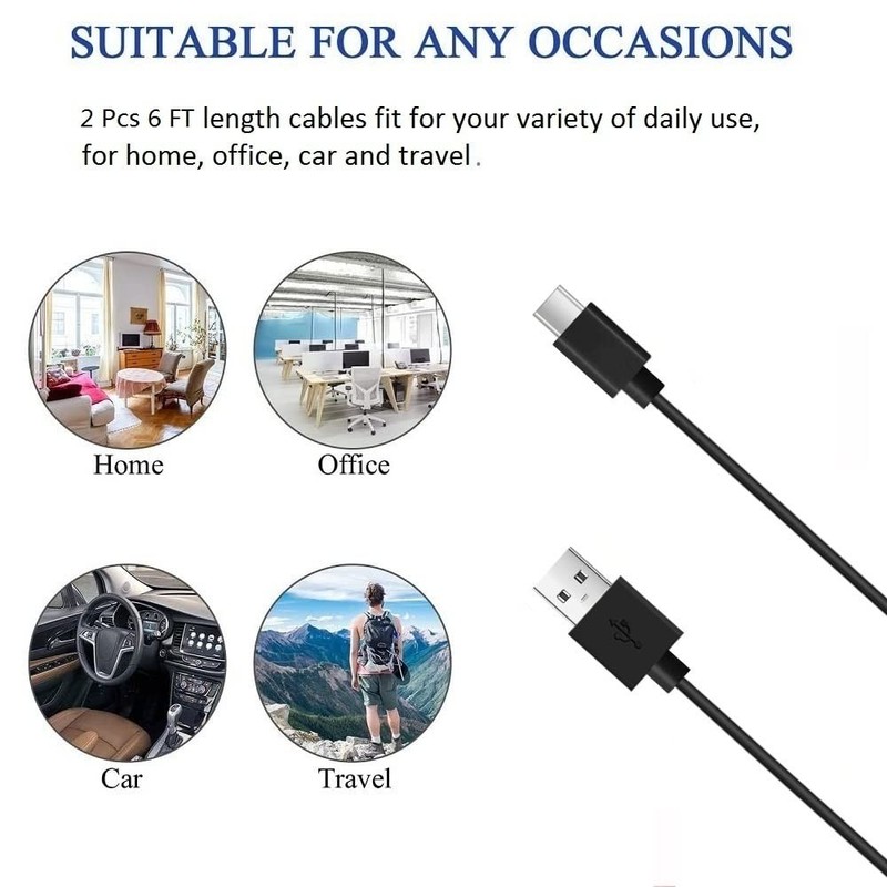 2 Pack 3FT USB A to C Cable Type C Fast Charging Phone Cord 3 feet Black Wire gallery