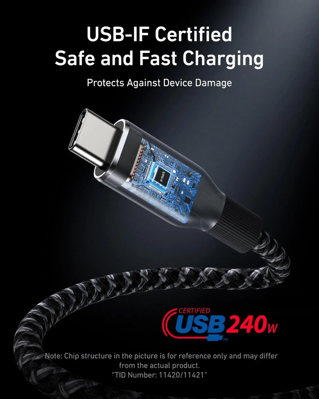Anker Prime USB-C to USB-C Cable (3ft, 240W, Upcycled-Braided) gallery