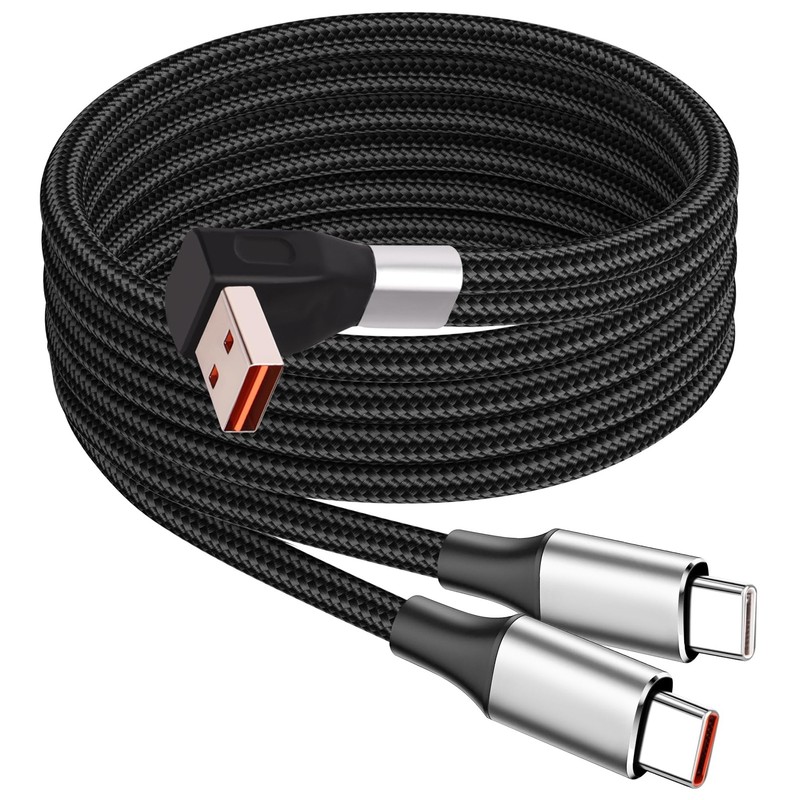 USB A To C Splitter Cable 6A Super Fast Charging Dual Type C Cord 1.2m 3.9Ft