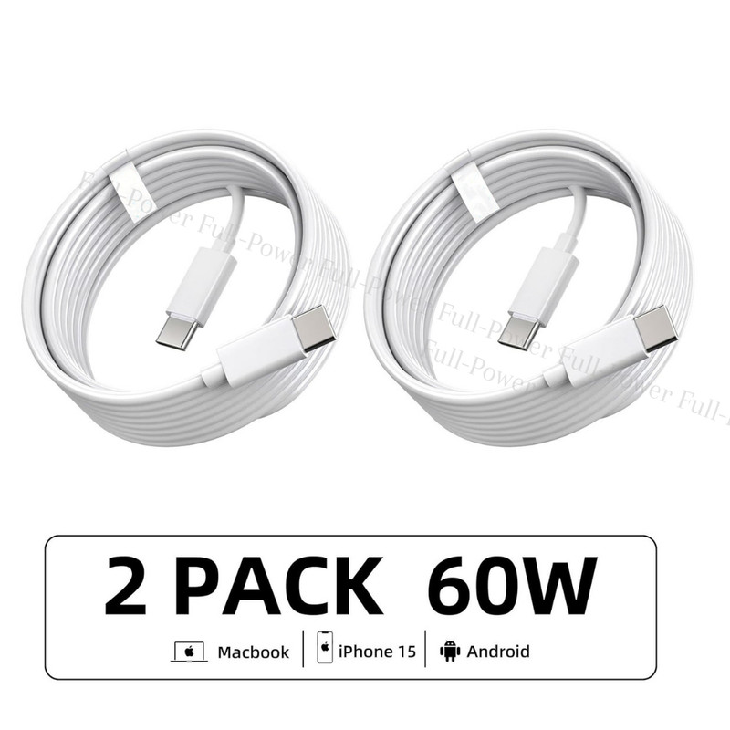 2PACK Fast Charging 60W PD USB C to USB C Cable Type-C Cord For iPhone 15 16 17