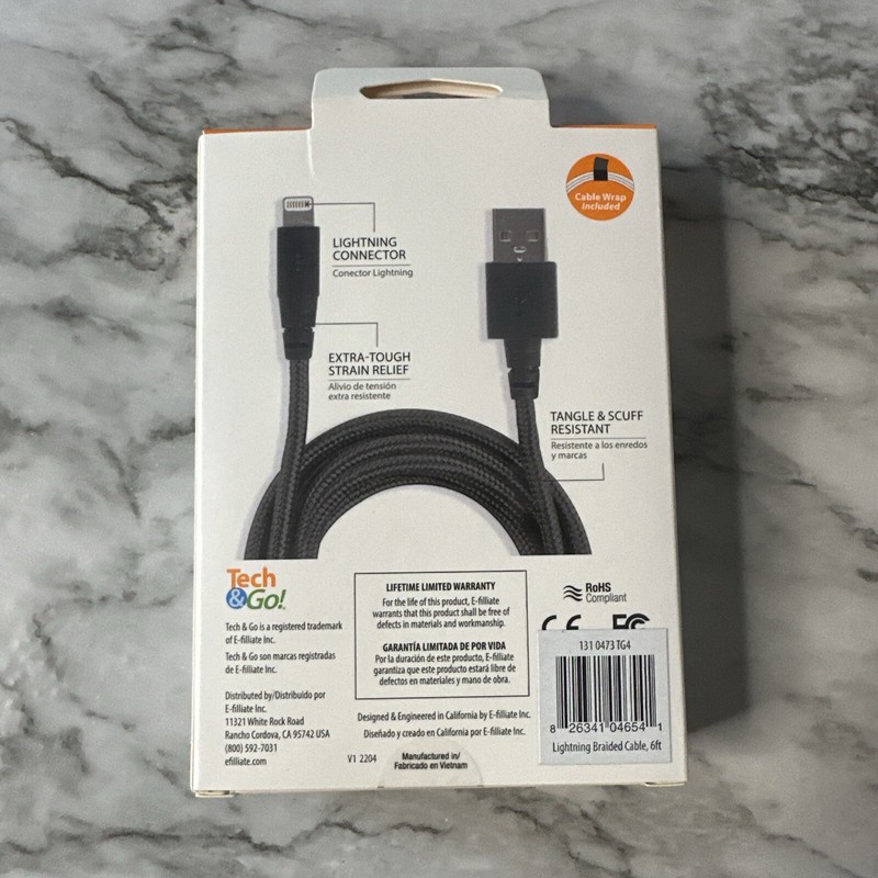 Tech & Go 6ft USB Braided Charge Cable for iPhone iPad iPod - NEW SEALED - Black gallery