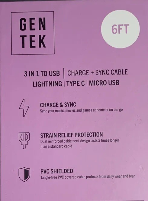 3 In 1 To USB , Quick Charge & Sync Cable, Rare Fancy Metallic Finish, 6 FT gallery