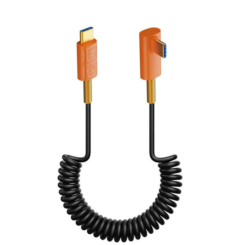 USB 4.0 Type C Coiled Cable 240W PD Charging Cord Middle Bend 0.63.6 FT