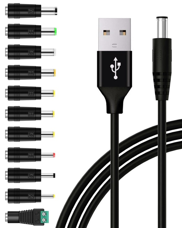 USB to DC 5V Power Cable, DC 5.5×2.1mm Plugs Charging Cord with 11 Interchang…