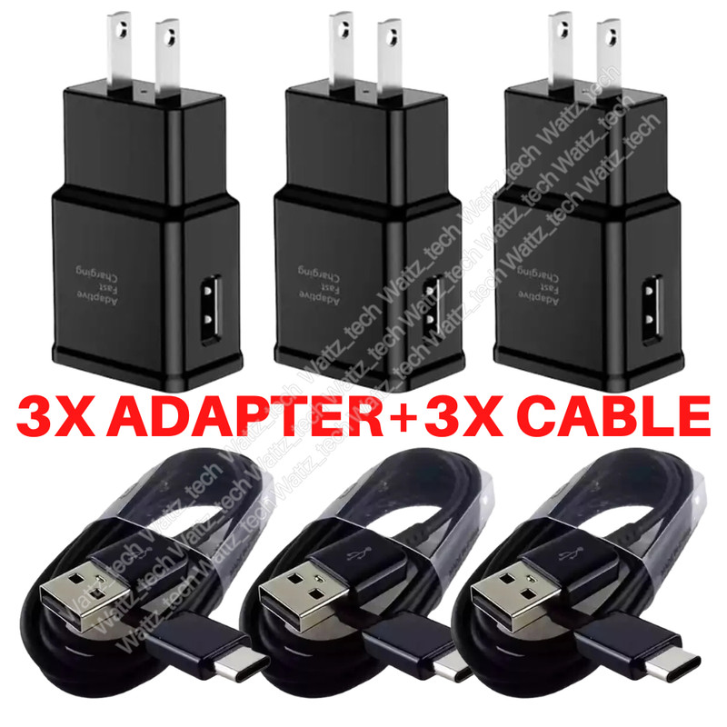 3PACK Fast Wall Charger +Type-C Cable For Samsung Galaxy A71 A52 A32 5G A12 A02s