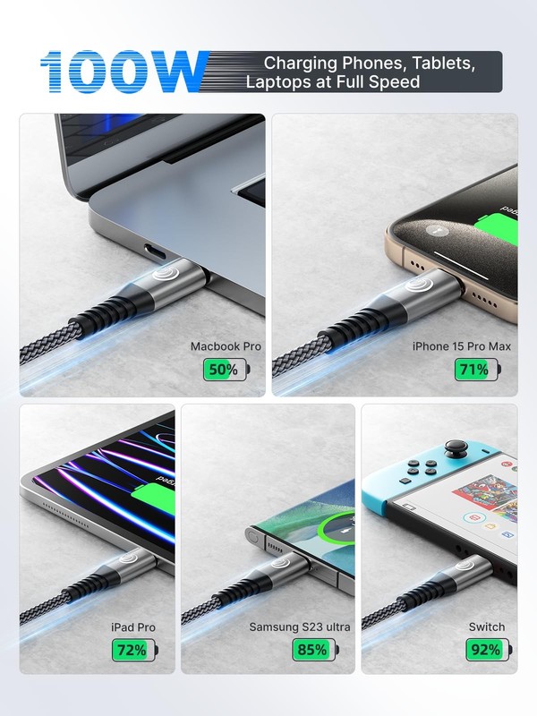 USBC to USBC 100W [10ft/2 Pack] USB C to USB C Fast Charging Cable Braided C ... gallery