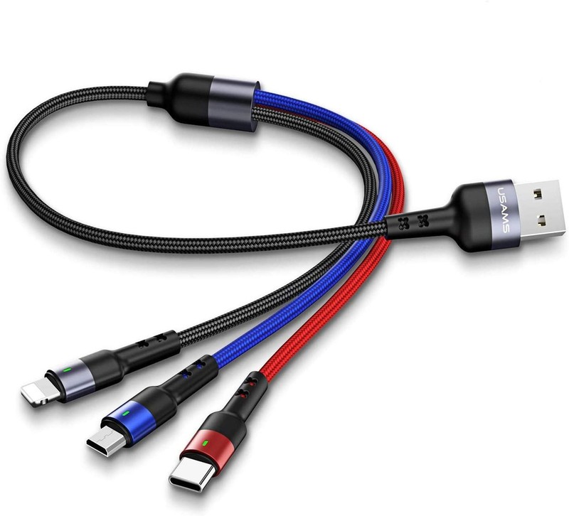 Multi USB Cable 1ft 2Pack Short 3 in 1 Charging Cable Nylon Braided Adapter w…