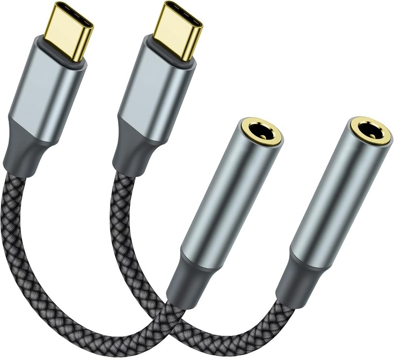 USB C to 3.5mm Headphone Jack Adapter(2 Pack), USB-C to Aux Audio Dongle Cable f