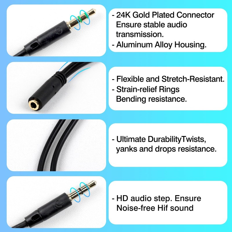 Enhanced Headphone Splitter For PC 3.5mm Female To Dual Male Audio Aux Cord gallery