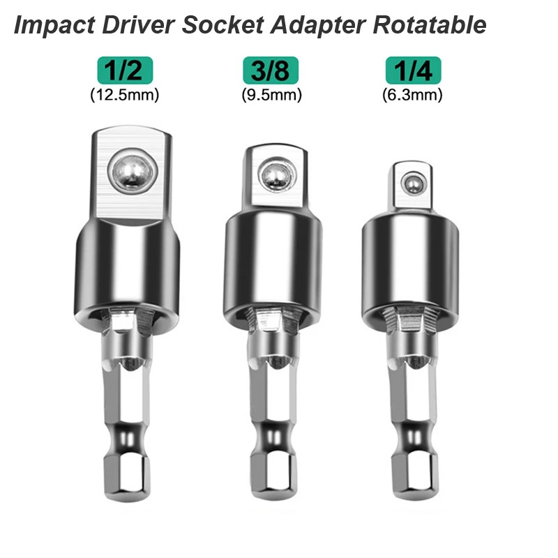 Impact Driver Socket Adapter 360 Degree Rotatable 1 4 3 8 1 2 Wrench Drill