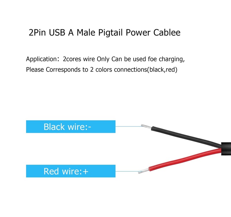 5 PCS 22AWG USB A 2.0 Male Plug To 2 Pin Bare Wire Open End Repair Cable gallery