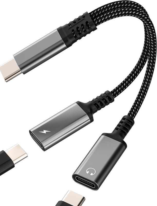 Dual USB C Adapter 2 in 1 Charging Cable DAC Type C Audio Charger Dongle for App gallery