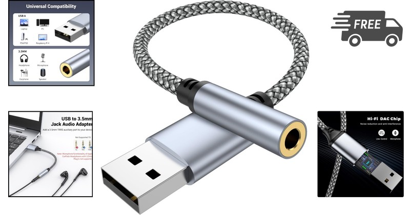 USB to 3.5mm Jack Audio Adapter External Sound Card for PC Laptop Gaming gallery