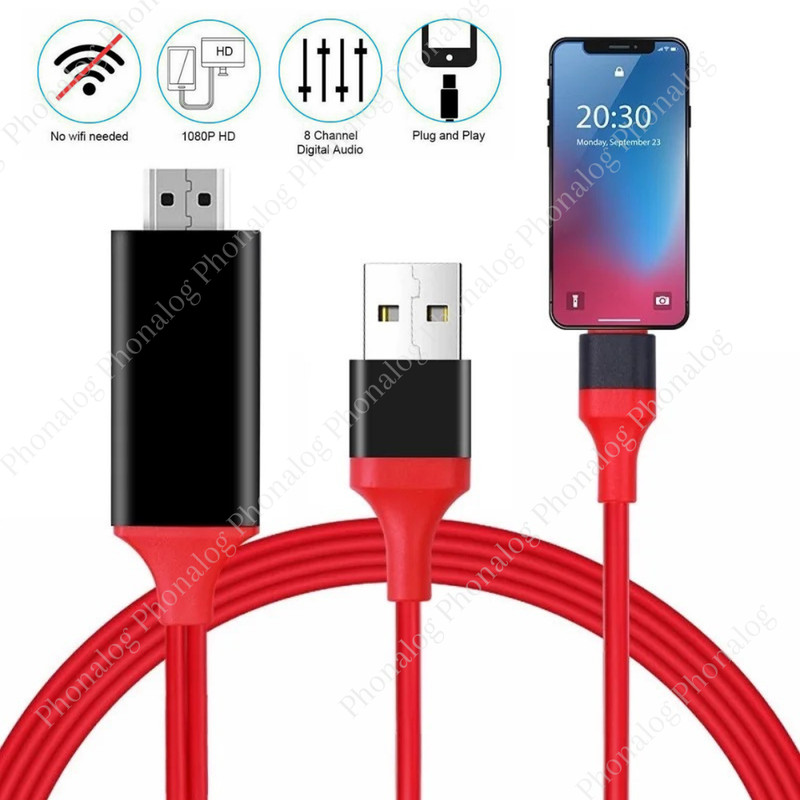 HDMI Mirroring Cable Phone to AV TV HDTV Adapter For iPhone 14 13 12 11 X XR 8 7