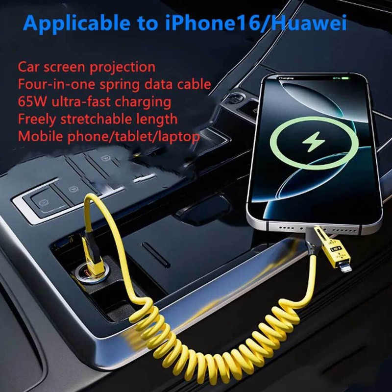 4-in-1 Portable Spring Fast Charging Cable 65W USB-C 5A Multi Fast Charger Cord gallery