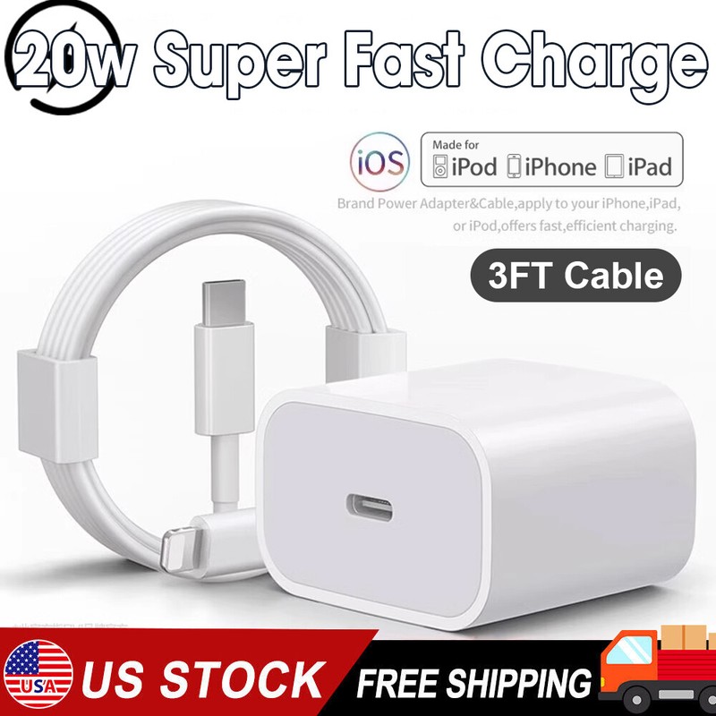 🔥20W Fast Charger PD Adapter+Cable For iPhone 13 14/12/8/10 XR X Pro iPad NB