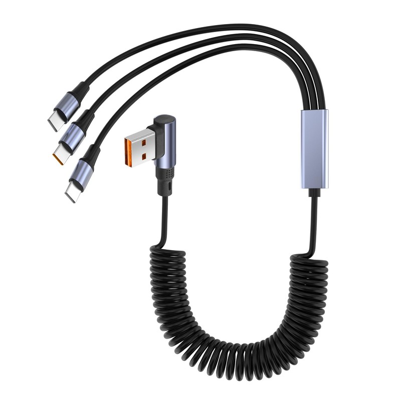 3-in-1 Coiled USB A Fast Charging Cable, 90 Degree Right Angle USB-A Connecto…