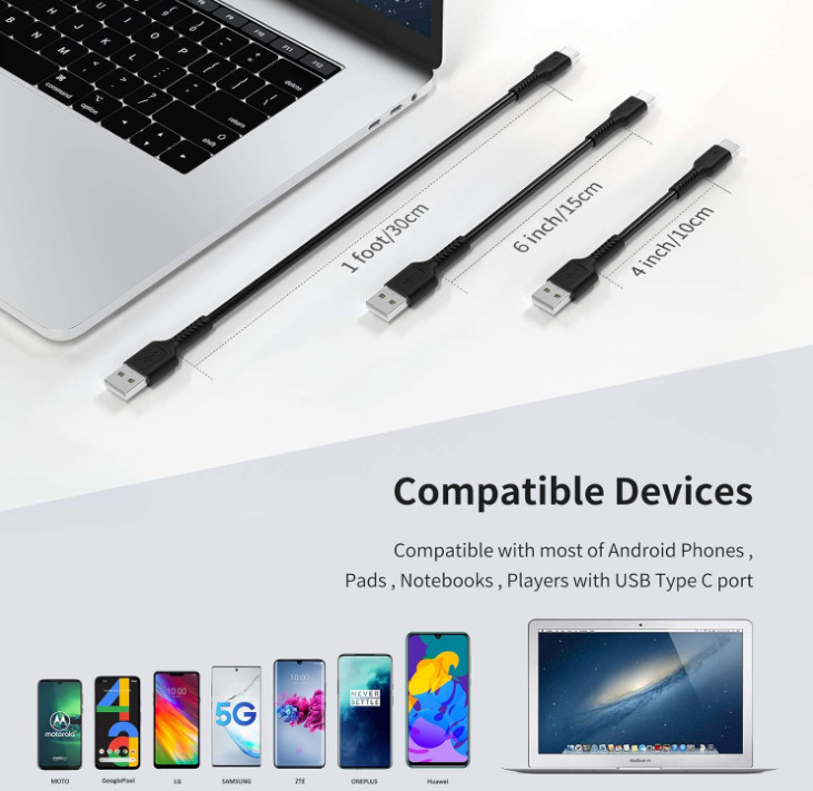 6 Inch Short Fast Charging Cord, 5 Pack Durable USB a to USB Type C 3A Cable for gallery
