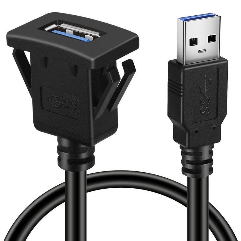 Square Single Port USB 3.0 Panel Flush Mount Extension Cable with Buckle for Car