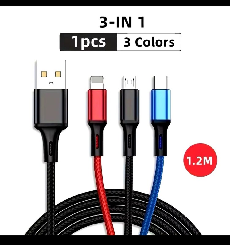 3 in 1 Fast USB Charging Cable Universal Multi Function Cell Phone Charger Cord