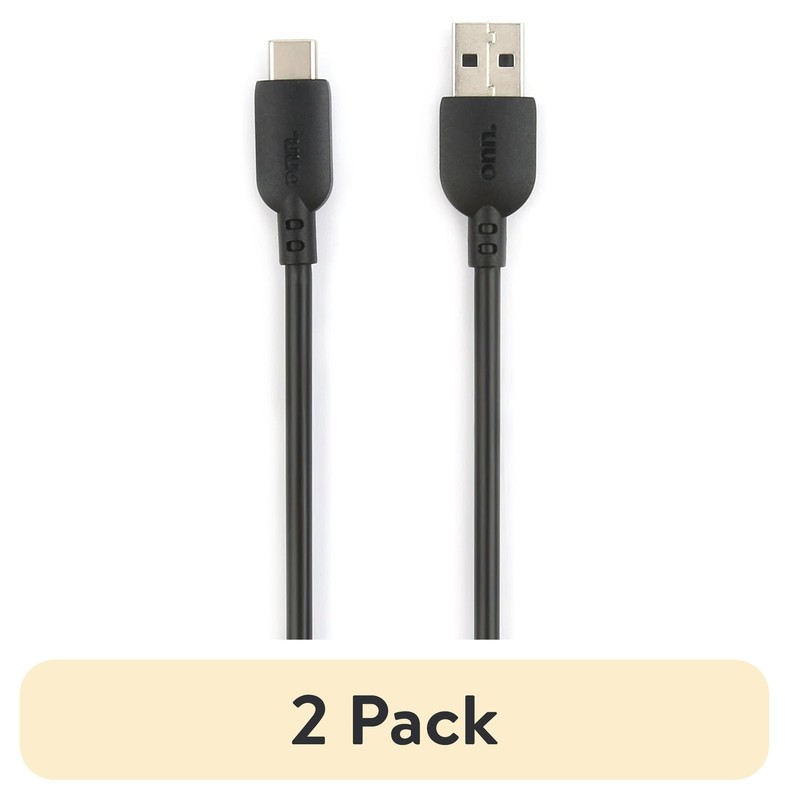 (2 pack) onn 10ft USB-C to USB-A Charging Cable, USB-IF Certified, Black