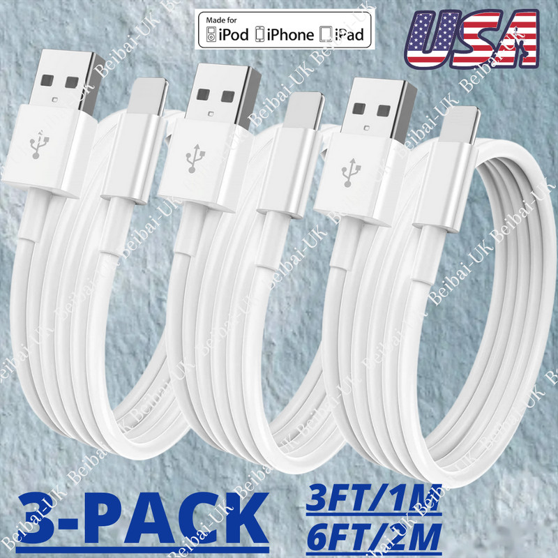 3 PACK USB Fast Charger Cable Cord For iPhone 14 13 12 11 Pro XS X XR 8 7 6 5 SE