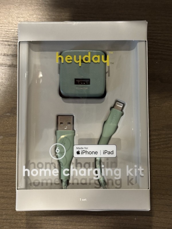 Heyday Home Charging Kit 6ft Cable + USB Wall Charger Green for iPhone iPad New