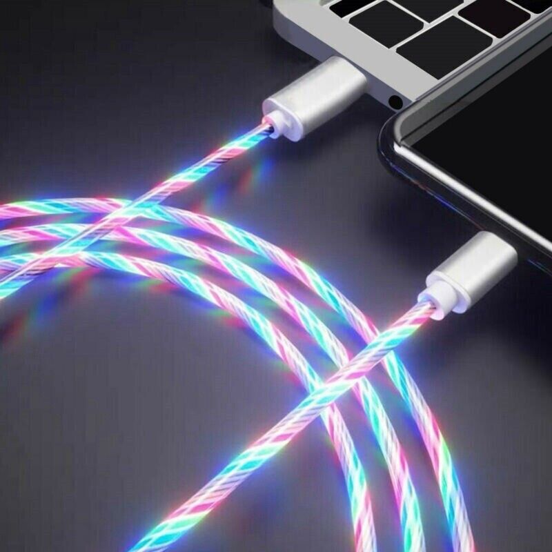 LED flowing Light Up USB Sync Type-C For iPhone Charger Data Cable Charging Cord