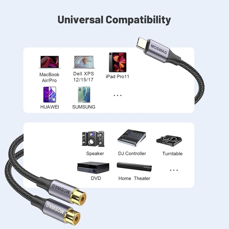 USB-C to Dual RCA Audio Adapter Cable with Braided Design, 1 Pack gallery