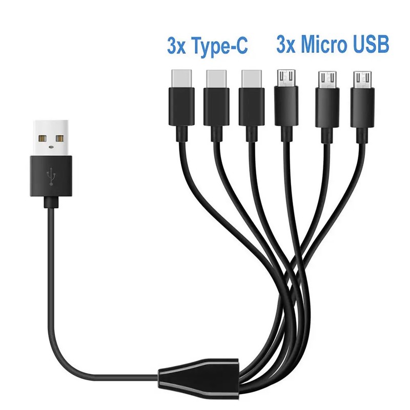 6 in 1 USB Charging Cable Micro USB Type C Splitter for iPhone and Android gallery