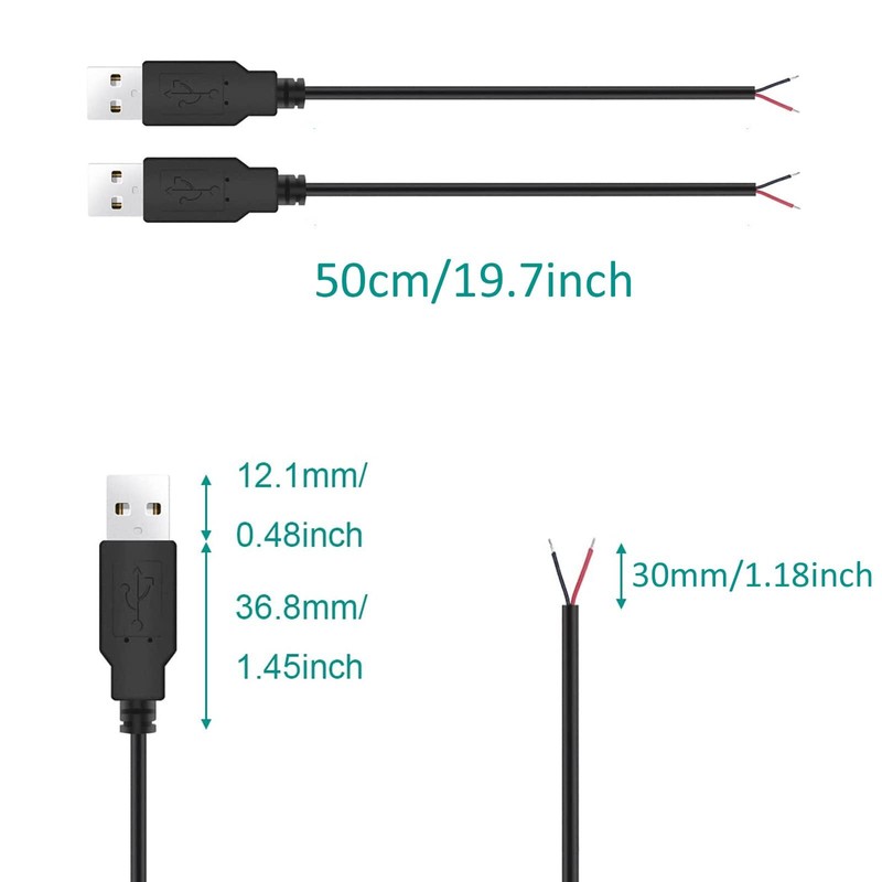 USB 2.0 Male Bare Wire Extension Cable 18AWG 0.5M Power Charge DIY Cord gallery
