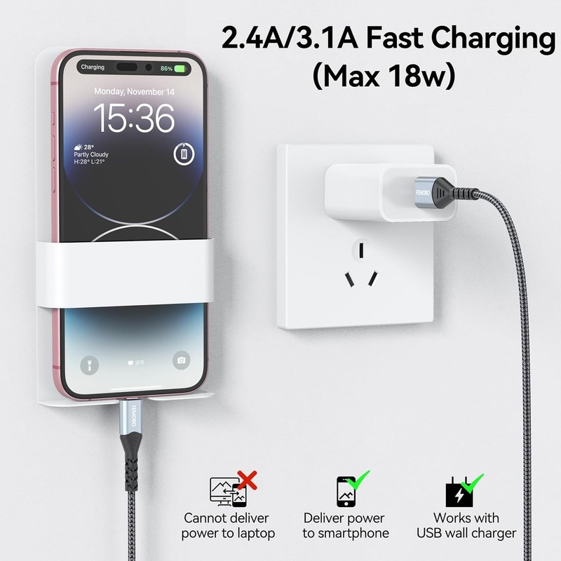 USB C Cable 15 ft 2-Pack, 18W Fast Charging 480Mbps Data Transfer Extra Long ... gallery