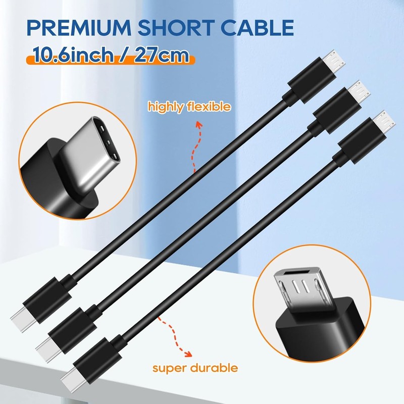 3-Pack Short USB C to Micro USB Cable - Type C to Micro USB Charging Cord (0.88f gallery